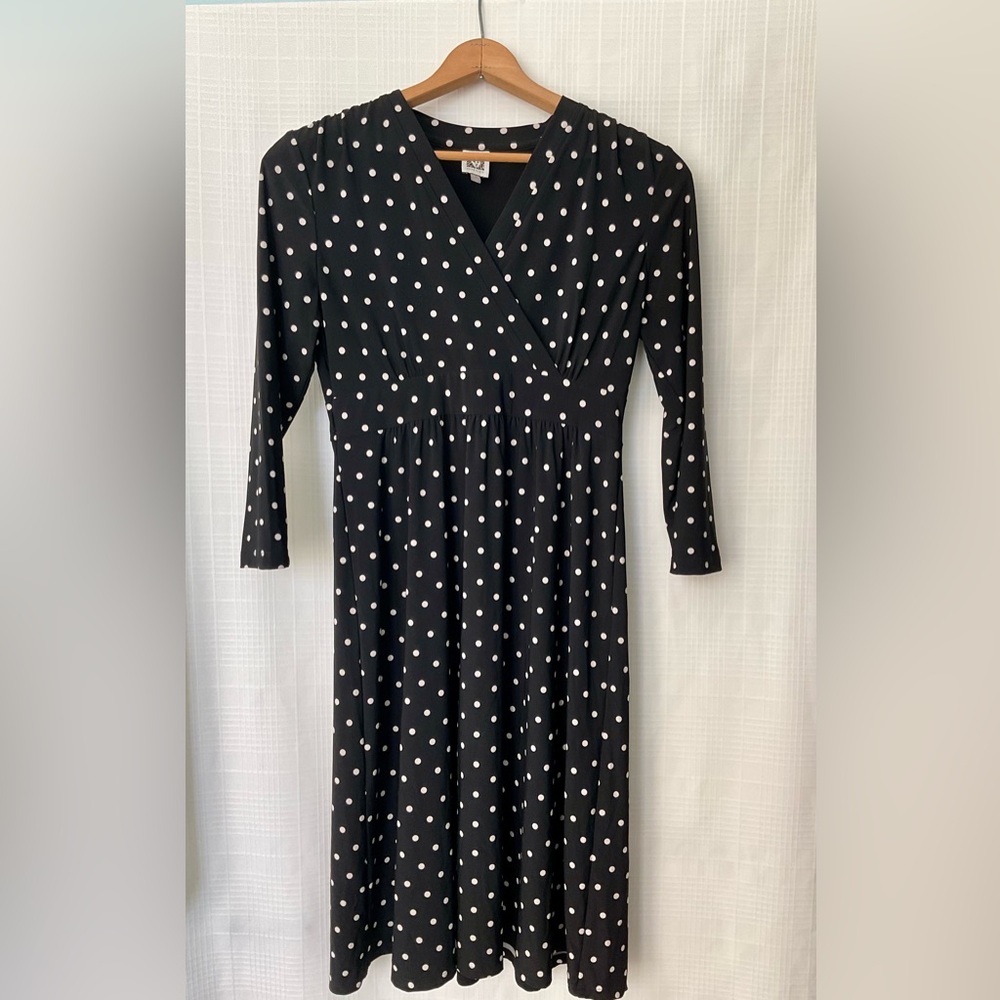 Anne Klein Black and White Polka Dot Long Sleeve Dress